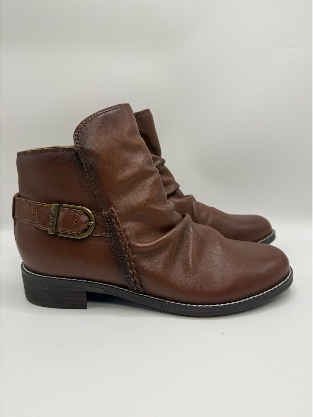 Earth Naira Boots Women's US Sz 9m Dark Natural Leather Round Toe Ankle Brown